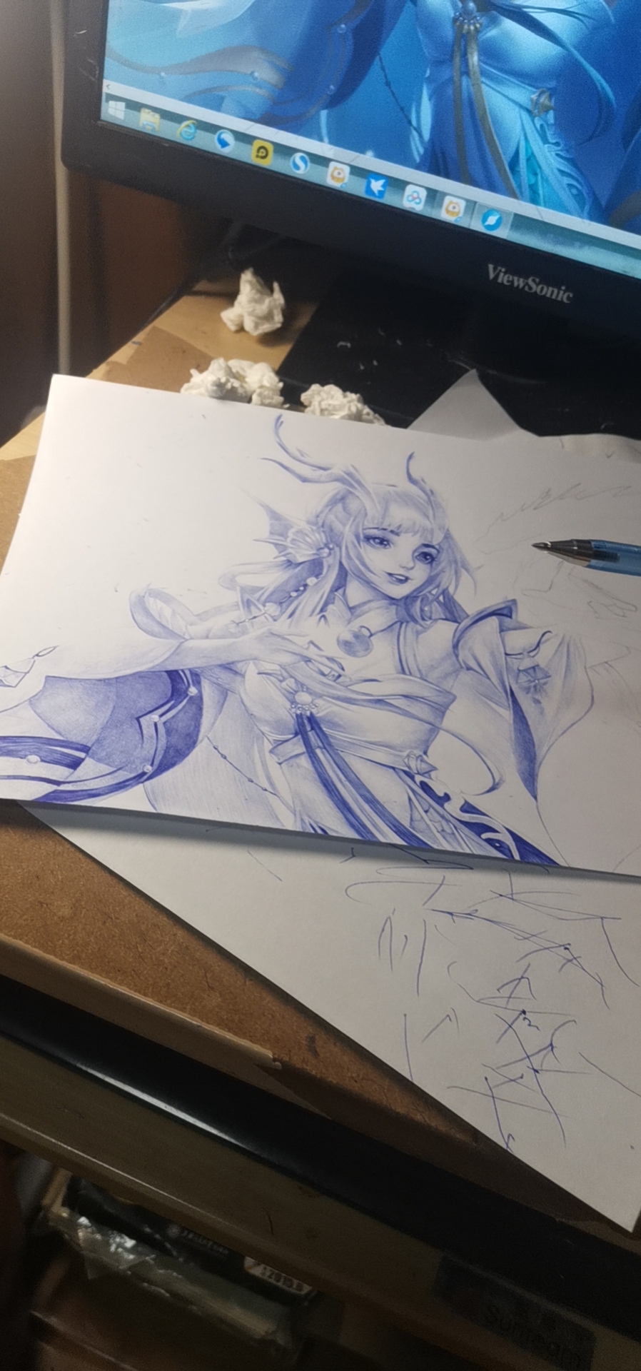 圆珠笔手绘西施小青龙